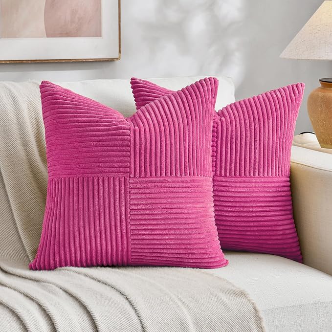 Fancy Homi 2 Packs Hot Pink Decorative Throw Pillow Covers 16x16 Inch by Fancy+Homi
