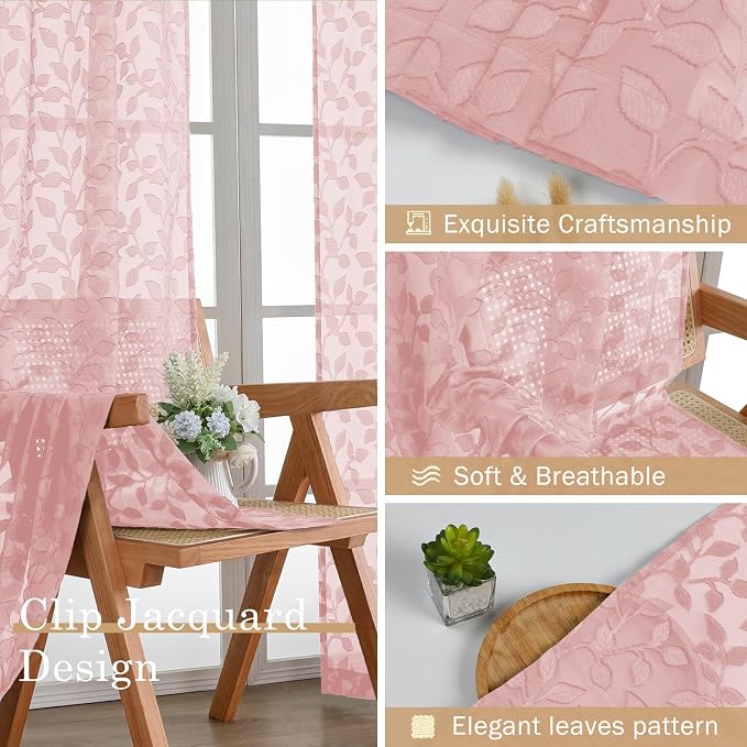 Chyhomenyc Blush Pink Sheer Curtains 72 Inches Long 2 Panels Set, Light - Image 7