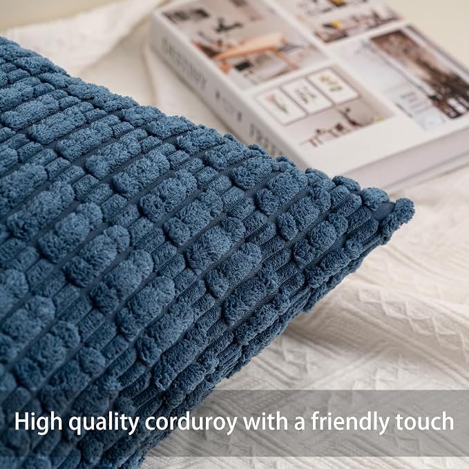 Pack of 2 Corduroy Decorative Throw Pillow Covers 12x24 Inch Soft Striped - Image 2