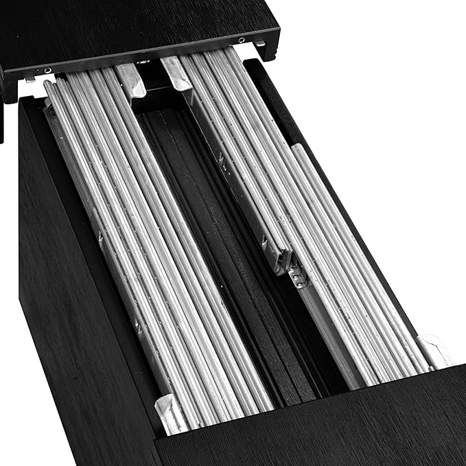 X07X1-B06-24 9-pc Modern Dining Room Table Set a Rectangular Dining Table and 2 wooden Benches and 7 Black Polyester Stackable Chair, 39x120 Inch, Wire Brushed Black