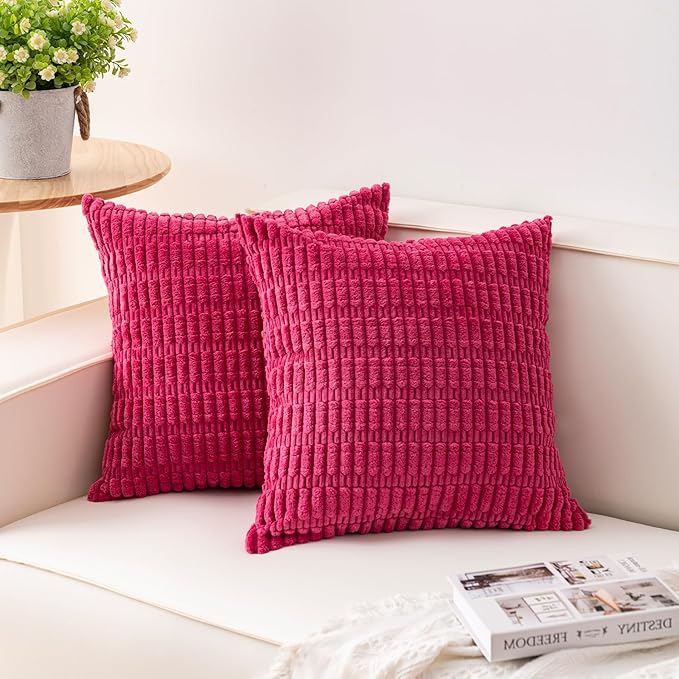 Pack of 2 Corduroy Decorative Throw Pillow Covers 24x24 Inch Soft Striped by Unknown