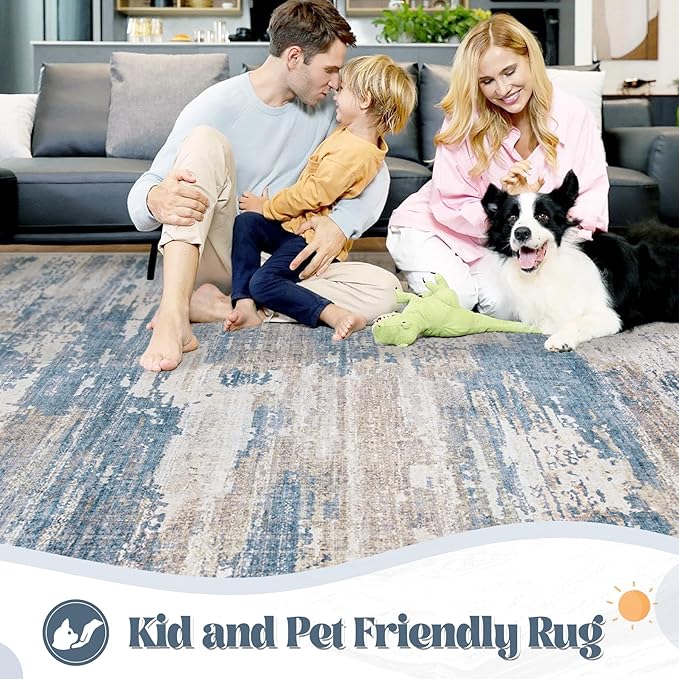 5x7 Area Rugs for Living Room, Washable Modern Abstract Large Area Rug Neutral - Image 3