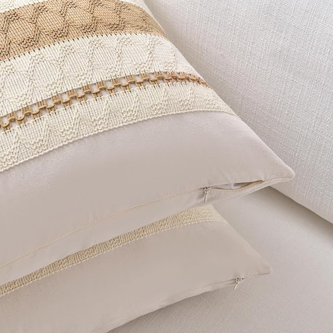 Fancy Homi Set of 1 Tan Neutral Decorative Throw Pillow Cover 16x16 Inch - Image 3