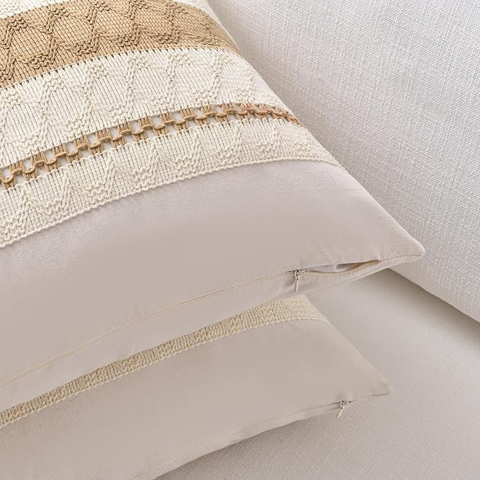 Fancy Homi Set of 1 Tan Neutral Decorative Throw Pillow Cover 18x18 Inch - Image 3