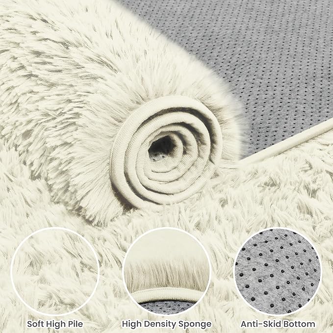 4x6 Area Rugs for Living Room Rug: Soft Fluffy Shag Cream White Rugs for Bedroom - Image 6