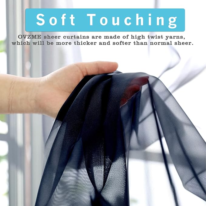 OVZME Navy Blue Sheer Curtains 2 Panel Sets 84" Inch Length - Image 3