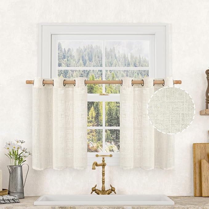LAMIT Short Linen Kitchen Curtains 36 Inch Length by LAMIT