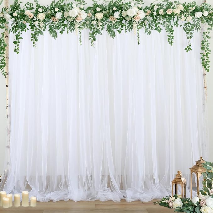 20ft x 15ft White Tulle Backdrop Curtain by Suppromo