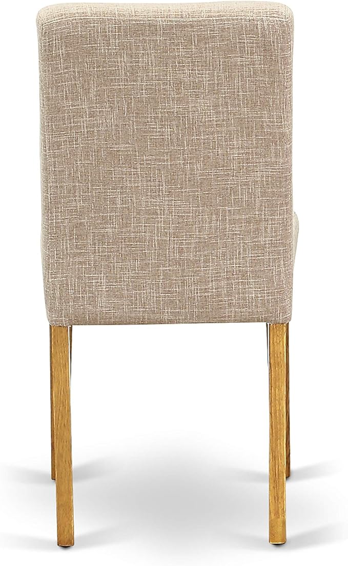 East West Furniture AMAB3-OAK-04 3 Piece Dining Set Contains a Round Kitchen Table with Pedestal and 2 Light Tan Linen Fabric Parson Dining Room Chairs, 36x36 Inch, Oak