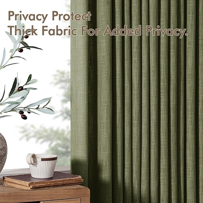 MIULEE Olive Green Pinch Pleated Linen Curtains 96 Inches Long 2 Panels - Image 7