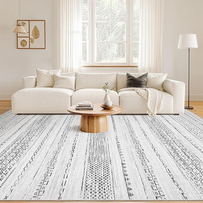Nakagishi 7x9 Area Rug Living Room: Washable Boho Large Neutral Modern Soft - Image 4