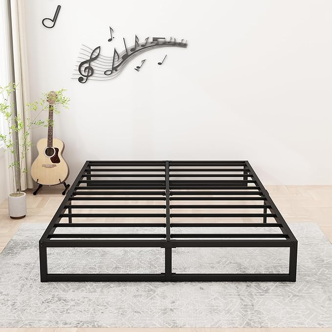 9 Inch California King Bed Frames No Box Spring Needed Heavy Duty Metal Cal King Platform for Mattress Foundation, Noise Free, Easy Assembly, Black