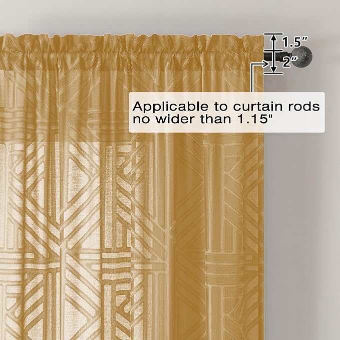 Simplebrand Semi Sheer Gold Curtains 36 Inch Length 2 Panels, Geometric - Image 5