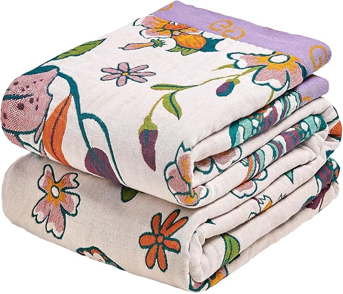 MSGKV Boho Throw Blanket 90"x90" Floral Blanket by MSGKVHomeTextiles