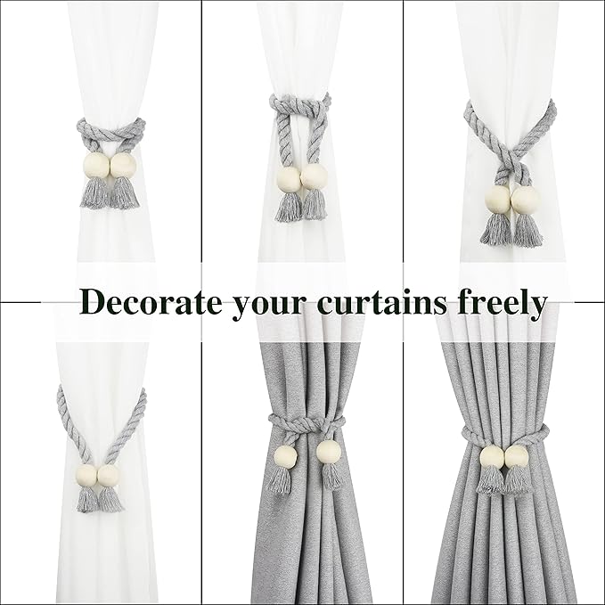 2 Pack Magnetic Curtain Tiebacks Cotton Hand Woven Tie Back Decorative Rope - Image 5