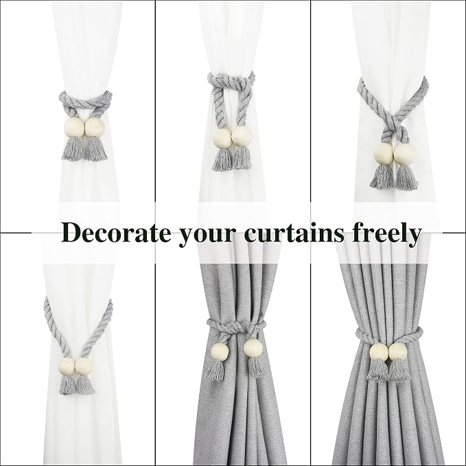 6 Pack Magnetic Curtain Tiebacks Cotton Hand Woven Tie Back Decorative Rope - Image 5