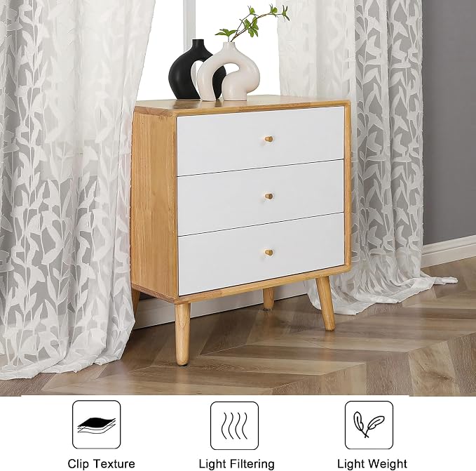 Lecloud Leia Ivory Sheer Curtains 120 Inches Long 2 Panels, Jacquard Textured - Image 7