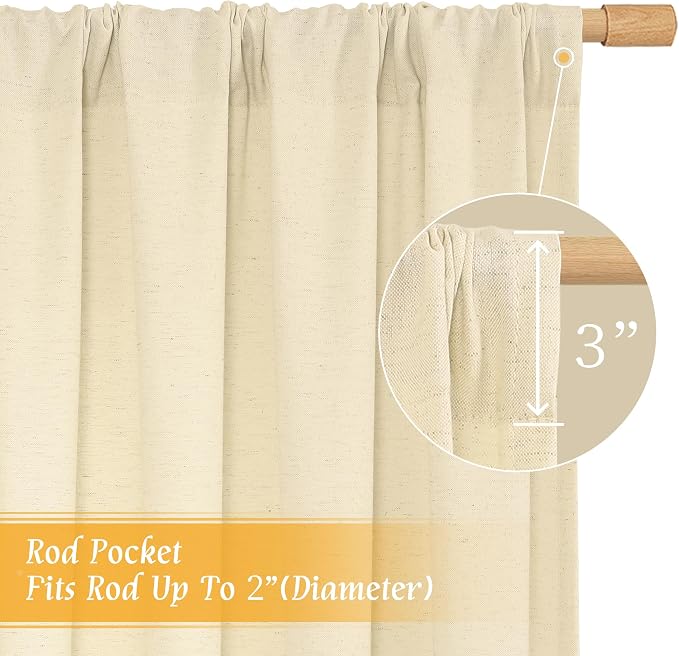 LAMIT Beige Linen Curtains for Small Windows, 45 Inches Long 2 Panels Light - Image 3