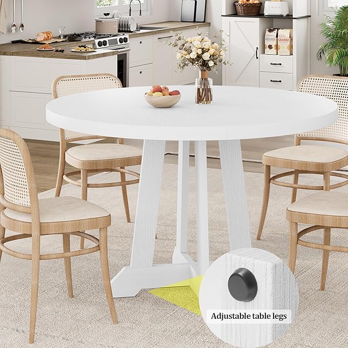 Garvee Dining Table for 4 to 6 People, 47 Inch Round Dining Table, Wooden Kitchen Table with Sturty Legs, Dining Room Table for Dining Room, Kitchen，White