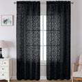 Lecloud Leia Black Sheer Curtains 108 Inches Long 2 Pcs, Elegant Jacquard Leaf by Lecloud
