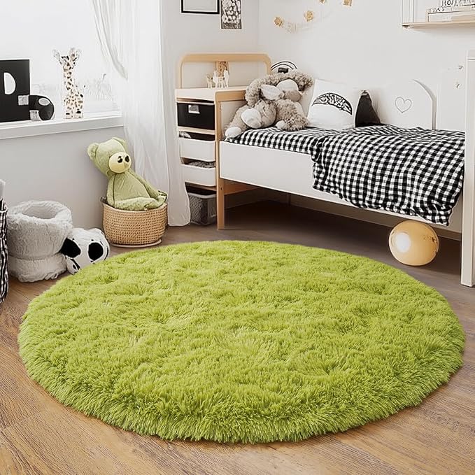 5'x5' Grass Green Round Rug for Bedroom, Ultra Soft Fluffy Circle Rug for Kids - Image 9
