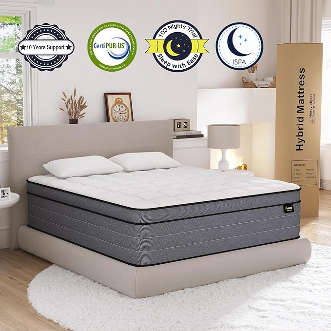 King Size Mattress-14 Inch King Mattress in a Box,Superior Hybrid Mattresses with Gel Memory Foam or Back & Lumbar Support,Pressure Relief,Zoned Support Spring, Cooling Feel &Medium Firm