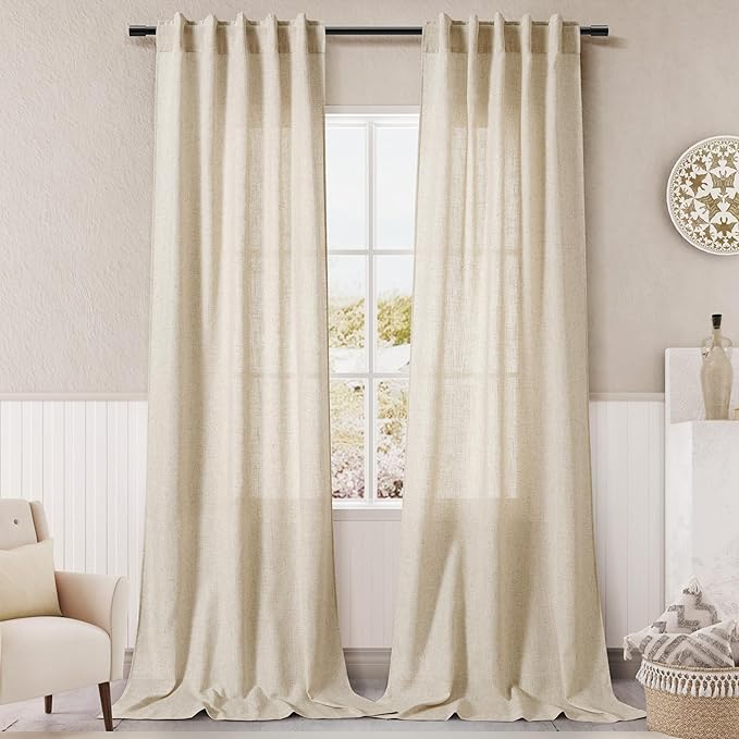 Extra Long Tan Beige Curtains 120 inch Length 2 Panels Set Back Tab Neutral by Nanspring