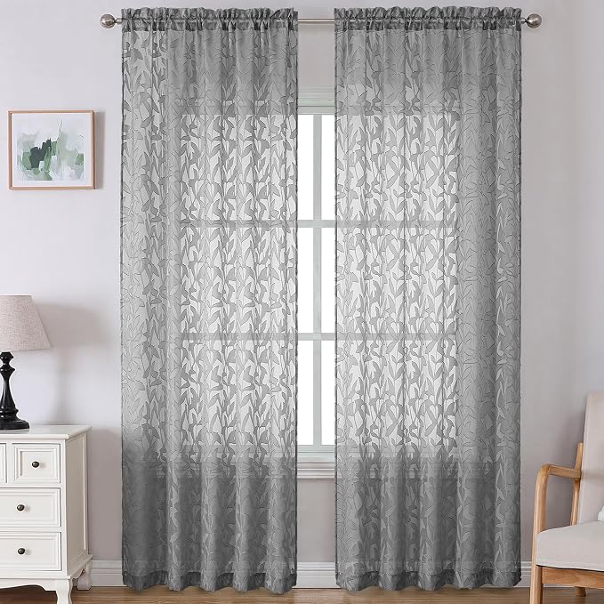 Lecloud Leia Charcoal Grey Sheer Curtains 108 Inches Long 2 Panels, Airy by Lecloud