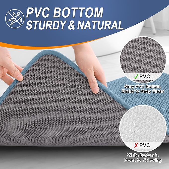 OLANLY Thick Memory Foam Bath Mat Rug 47x24, Extra Soft Absorbent Bathroom Rug, Quick Dry Bath Mats, Non-Slip, Machine Washable Carpet for Bathroom, Tub and Shower, Home Decor Accessories, Airy Blue