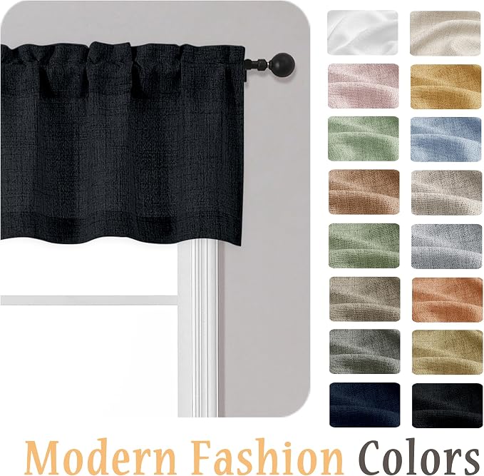 OWENIE Black Valances for Windows 1 Pcs, Light Filtering Textured Farmhouse - Image 8