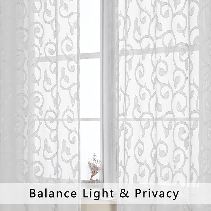 OWENIE Furman Sheer White Curtains 90 inches Long - Image 3