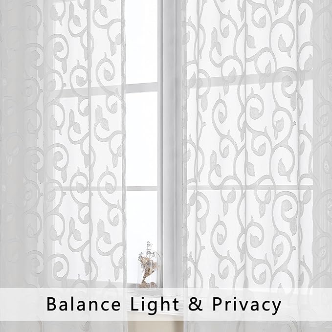 OWENIE Furman White Kitchen Curtains Tiers 36 inch Length, Light Filtering Soft - Image 3