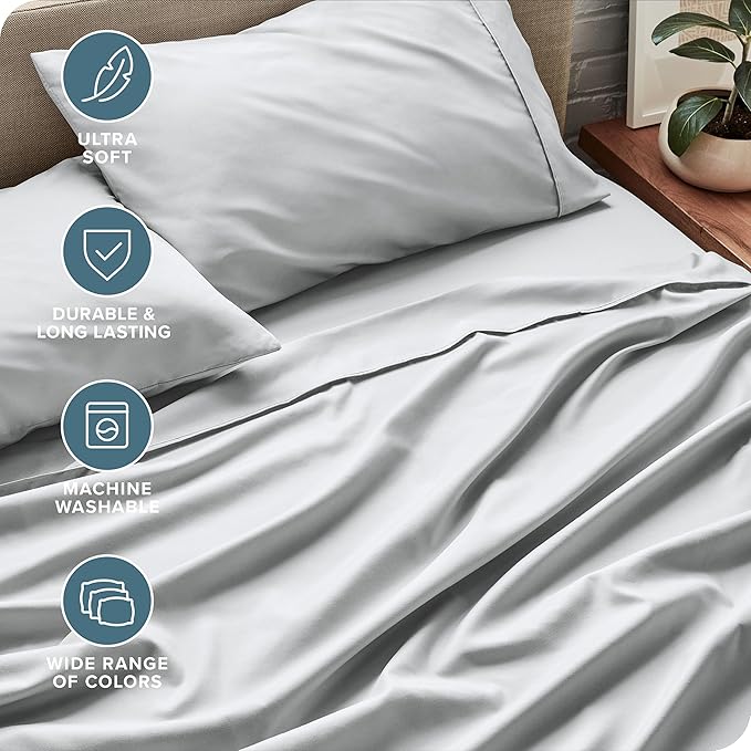 Bare Home Full Sheet Set - 1800 Ultra-Soft Microfiber Full Bed Sheets - Double Brushed - Deep Pockets - Easy Fit - 4 Piece Set - Bed Sheets (Full, French Grey)