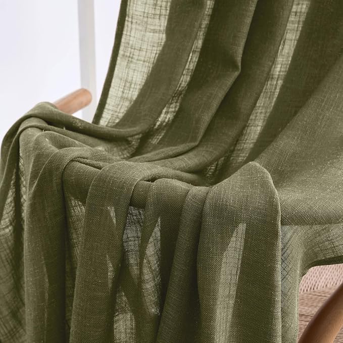 MIULEE Light Olive Green Linen Curtains 108 Inches Long 2 Panels - Image 6