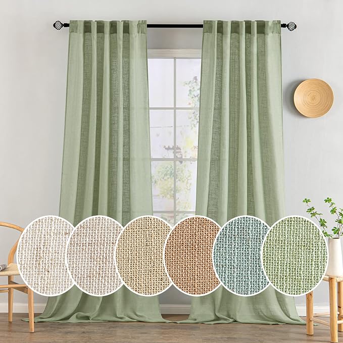 MIULEE Sage Green Linen Curtains 108 Inches Long by MIULEE