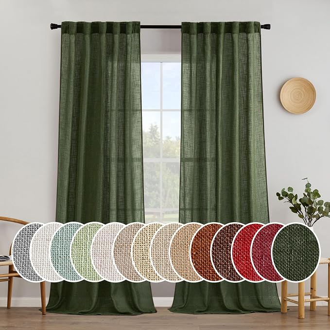 MIULEE Olive Green Linen Curtains 90 Inch Length 2 Panels by MIULEE