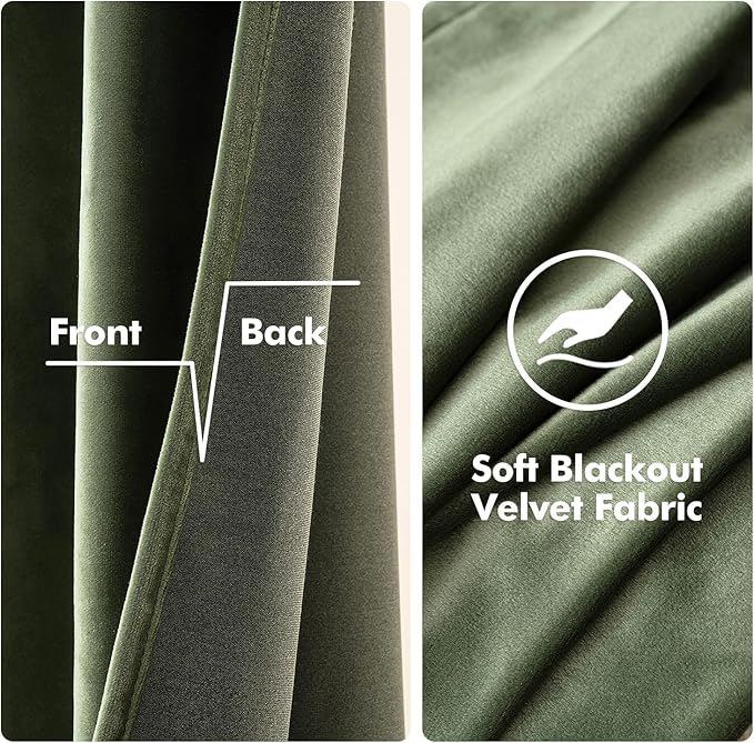 MIULEE Velvet Curtains Olive Green Elegant Grommet Thermal Insulated Soundproof - Image 3