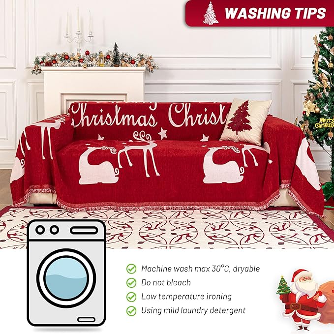 MYSKY HOME Christmas Couch Cover Sofa Cover, Couch Covers for 3 Cushion Couch Sofa Pet Friendly, L Shaped Couch Cover, Sectional Couch Covers Non Slip Furniture Protector for Kids, Dogs, 71"x134", Red
