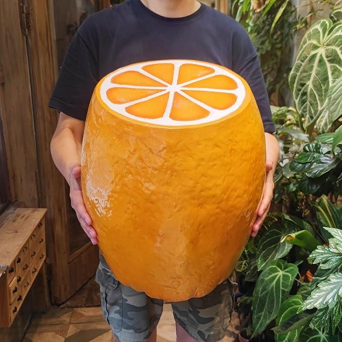 18" Orange Shaped Fruit-Inspired Side Table Orange Statue Indoor Outdoor Accent Seat Plant Stand MGO Garden Stool for Patio Balcony or Living Room Decor