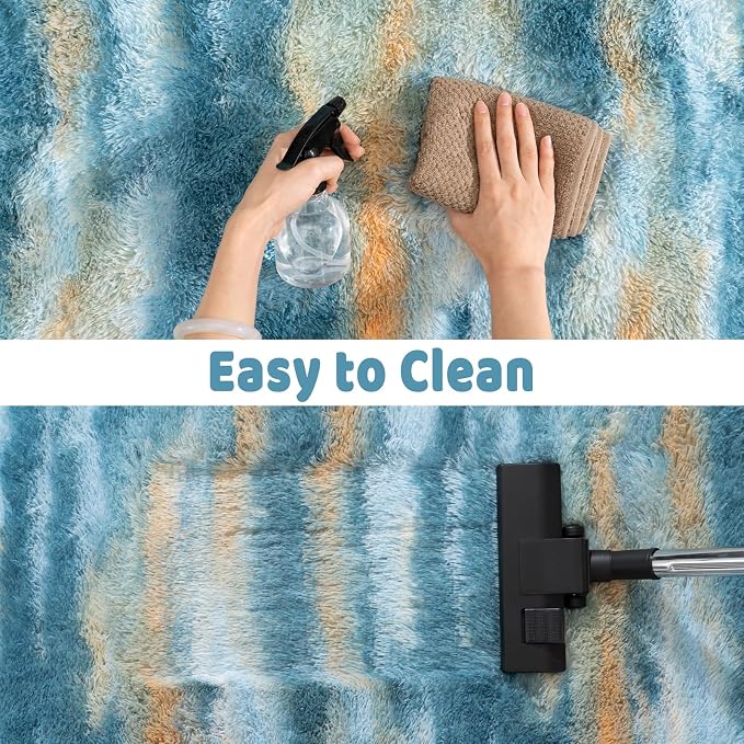 Soft Runner Rugs for Bedroom Hallways, 2x5 Abstract Blue Fluffy Shag Throw Area - Image 7