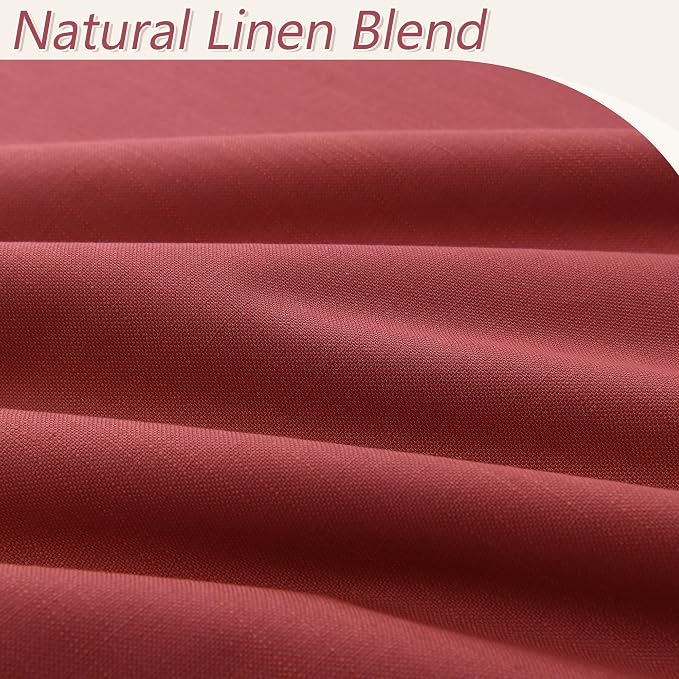Guken Red 100% Blackout Linen Curtains 120 Inch Length 2 Panels Set - Image 4