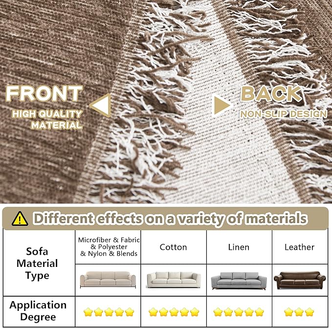 MYSKY HOME Chair Couch Cover Sectional Couch Covers for Pet Sofa Covers Non Slip Soft Couch Sofa Cover, Washable Furniture Protector Sofa Slipcover with Tassel Sofa Throws Living Room, 71"x91", Sand