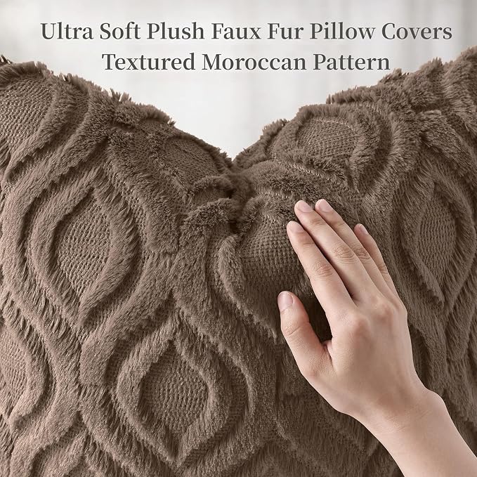 decorUhome Throw Pillow Covers 24x24 Inch Set of 2, Soft Plush Faux Wool Brown - Image 6