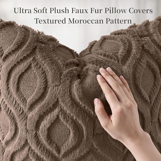 decorUhome Throw Pillow Covers 16x16 Inch Set of 2, Soft Plush Faux Wool Brown - Image 6