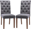 COLAMY Button Tufted Dining Chairs Set of 2, Parsons Upholstered Fabric Dining Room Chairs Kitchen Chairs with Wood Legs and Padded Seat, Dark Grey