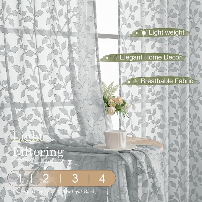 Chyhomenyc Light Grey Sheer Curtains 84 Inch Length 2 Panels Set, Light - Image 2