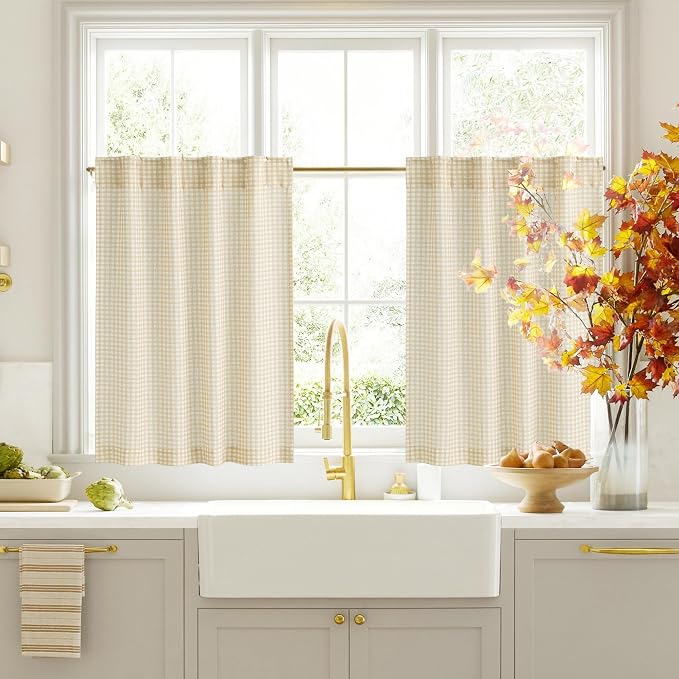 RYB HOME Kithen Curtains Rustic Plaid Cafe Tier, Classic Short Checkered Drapes by RYBHOME