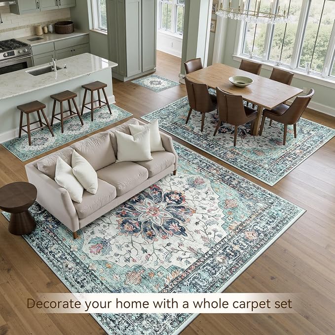Area Rugs 6'x9' Washable Non-Slip, Floral Vintage Distress Print Pattern - Image 3