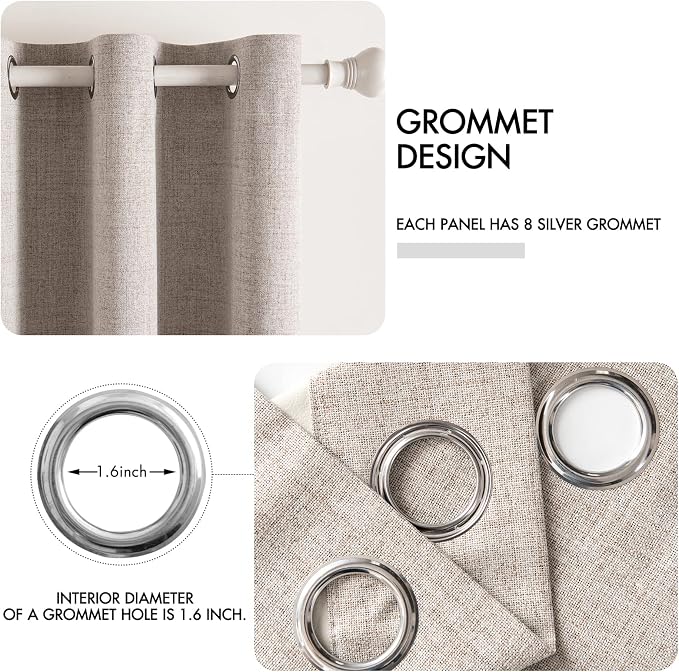 MIULEE Linen Texture Curtains, 2 Pack Blackout Thermal Insulated Khaki - Image 4
