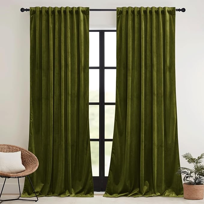 RYB HOME Green Velvet Curtains 72 inches - Image 2